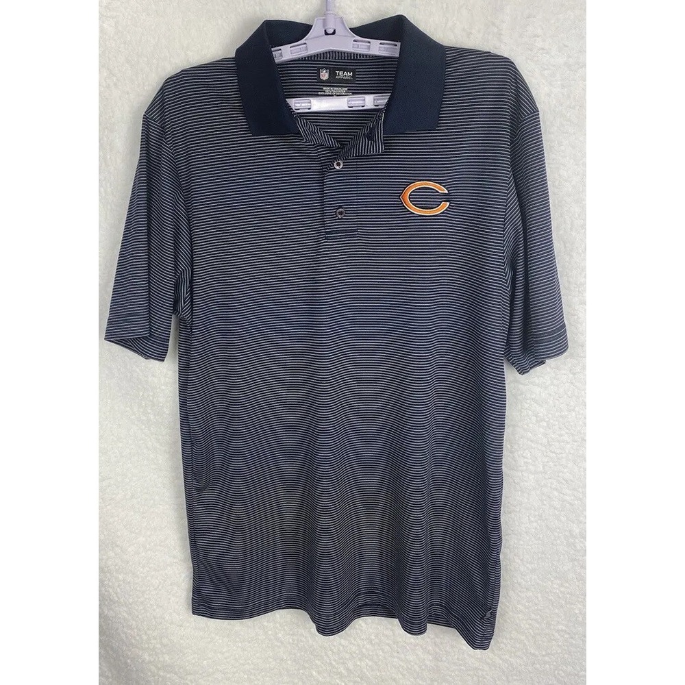 Chicago Bears Mens Med NFL Team‎ Apparel Polo Short Sleeve Striped Blue Butkus